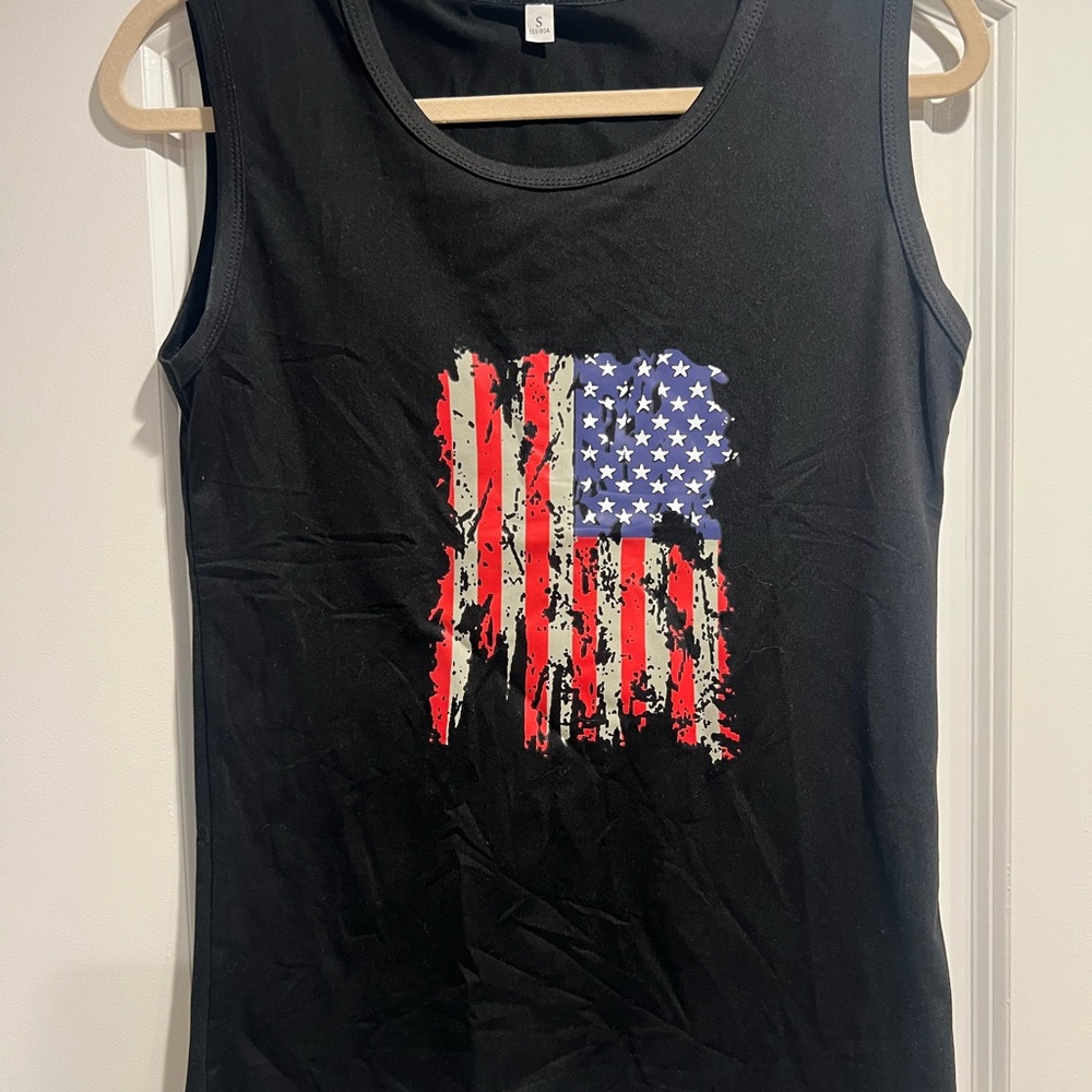 Black Tank Top with American Flag Design